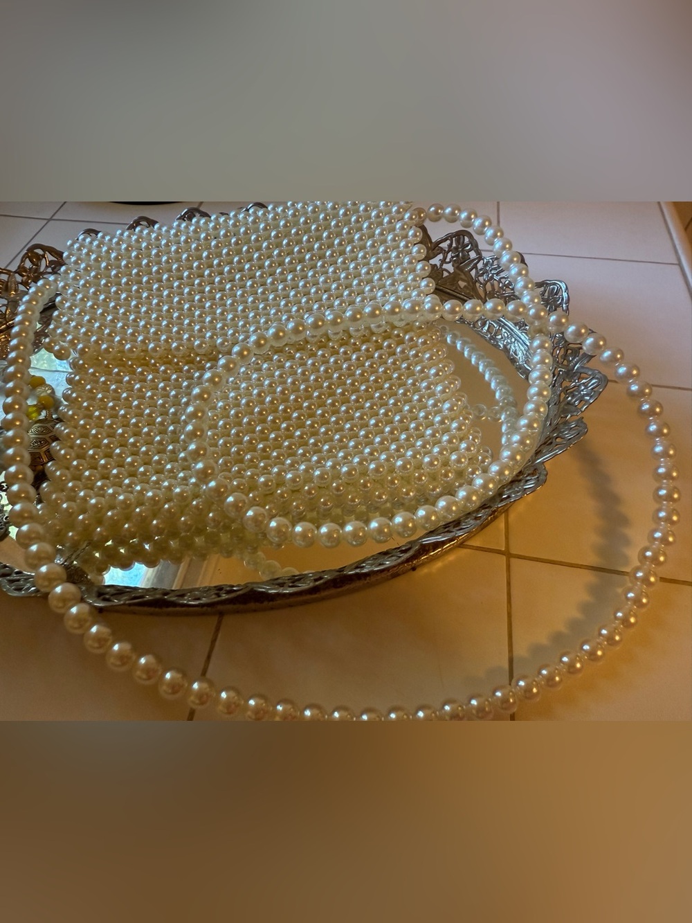 Pearl Beaded Crossbody Bag in Cream